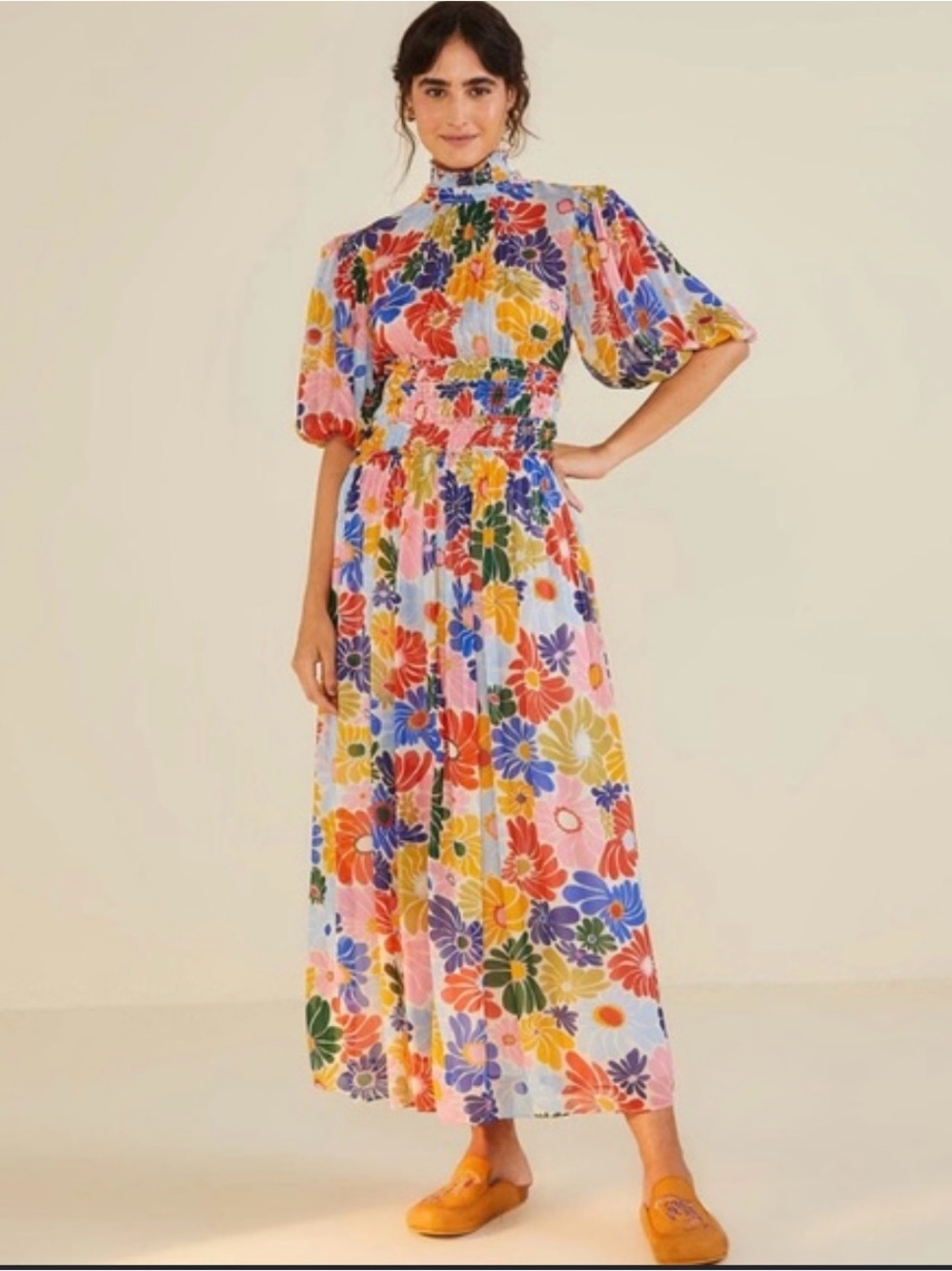 Farm Rio Multicolor Floral Maxi Dress High Neck
